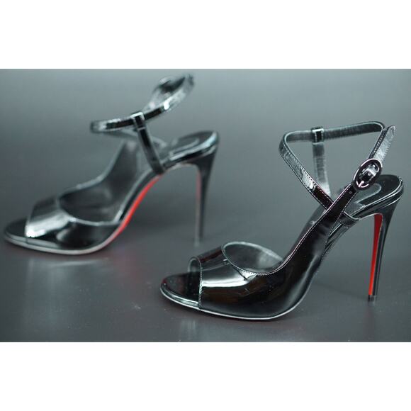 Christian Louboutin So Jenlove 100 Black Patent Sandals Size 35 Ankle Strap $945 - Picture 2 of 12